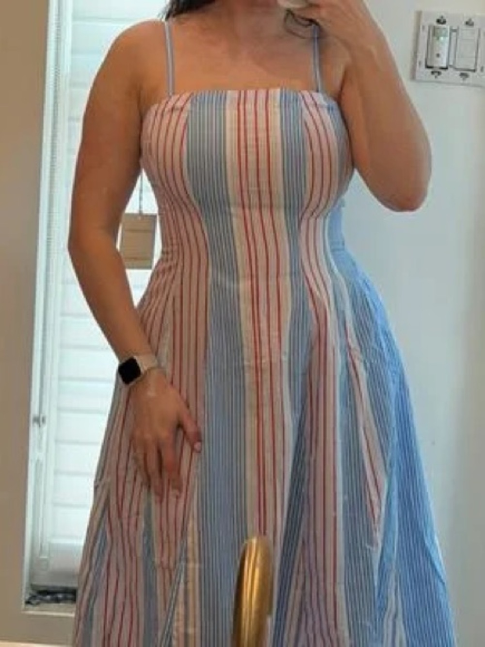 Free Assembly Blue & White Striped Spaghetti Strap Midi Dress with Red Accents - Picture 5 of 13